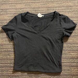 Classic Black V-Neck Women's Top Cropped